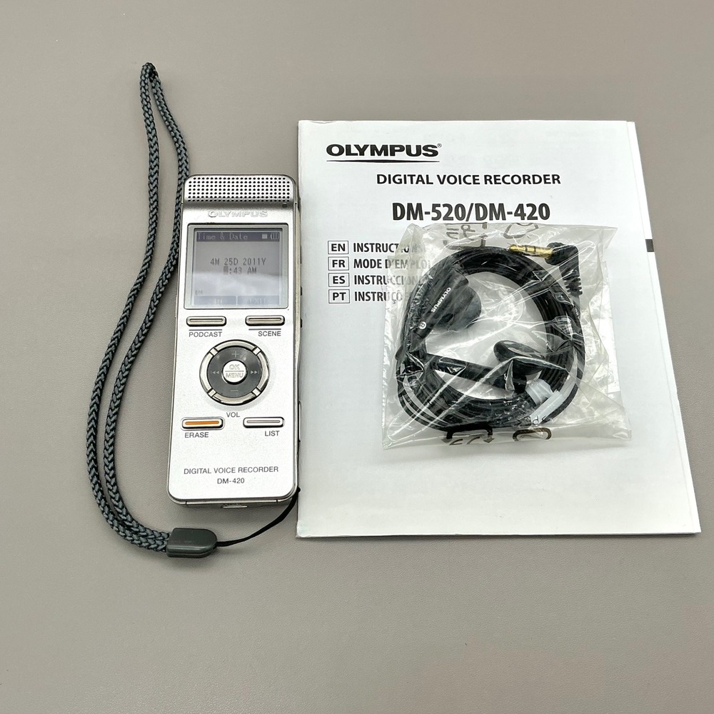 Olympus DM-420 Digital Voice Recorder 2GB Manual Earphones Tested Working Bundle